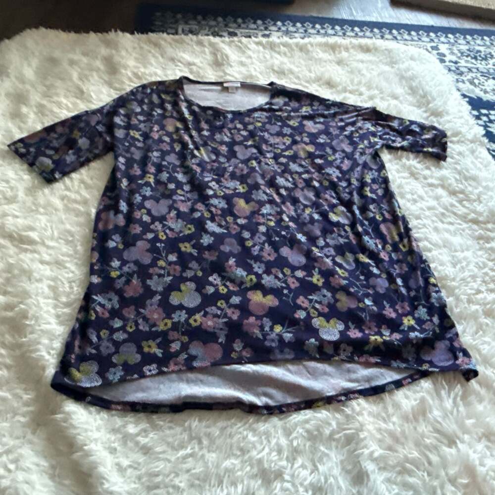 LuLaRoe Disney Collection Irma Tunic Top Minnie‎ Mouse Floral Navy Blue